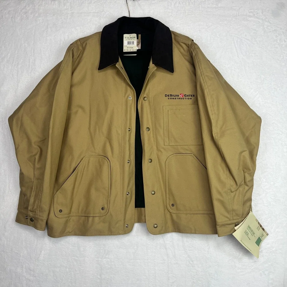 Filson Dry Tin Lined Cloth Field Jacket Vintage NWT Mens XXL USA Tan Embroidered